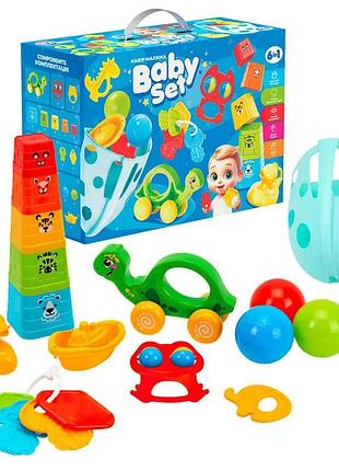 Гр подарунковий набір 3274 (4) "technok toys", пірамідка, органайзер для ванної, каталка-черепаха, в коробці