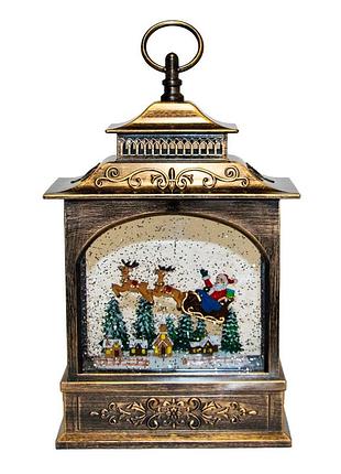 Новорічний ліхтар xmas wdl-24007 бронзовий — різдвяний світильник нічник з ефектом снігу