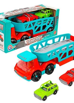 Гр автовоз з машинками 0938 (6) "technok toys", рухомий причіп, висувна платформа, відкидний трап, 2 машинки, в коробці