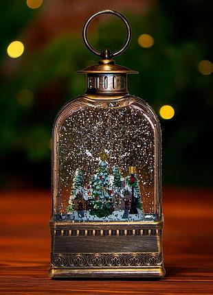 Ночник рождественский винтажный фонарь xmas wdl-23013, бронзовый, новогодний светильник со снегом