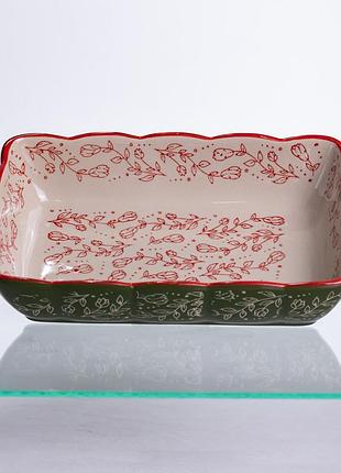 Форма для запекания vintage 28×17×5 см прямоугольная фарфоровая зеленая с ручками yiwu hm05-10