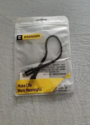 Кабель essager usb type-c to type-c 100w 5a pd 0.25м черный