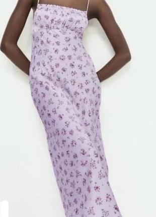 Zara новий сарафан бузковий з квітковим принтом, віскоза