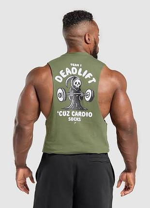 Хакі спортивна майка джимшарк gymshark deadlift graphic drop arm tank, факт xxl, оригінал
