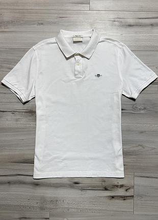 Премиальная белая футболка поло гант gant original pique rugger polo shirt, фактически l, оригинал