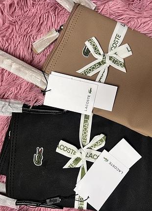 Шопер жіночий lacoste під сафʼянову шкіру, чорний та бежевий
