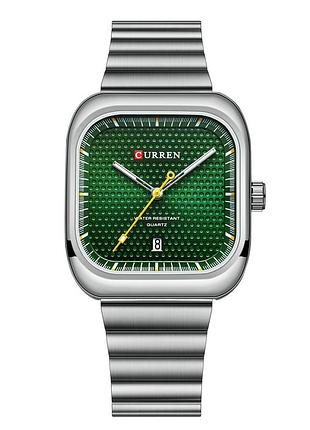 Чоловічий годинник curren 8460 silver-green з зеленим циферблатом та сталевим браслетом