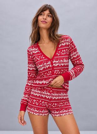 Бавовняна термо піжама в новорічному стилі victoria’s secret оригінал розмір м