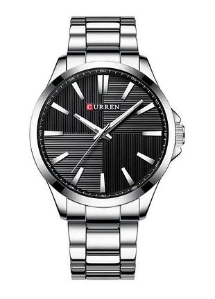 Мужские часы curren 8407 silver-black с металлическим браслетом и минеральным стеклом