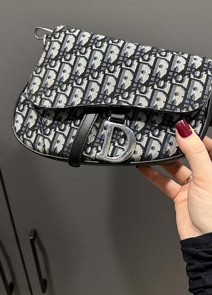 Сумка жіноча christian dior saddle чорно-біла