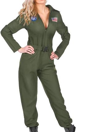 Унисекс костюм-комбинезон в стиле фильма top gun- тематический карнавальный или косплей-костюм пилота/летчика оливкового (зеленого) цвета.