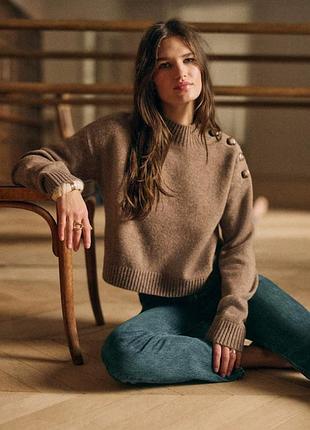 Оригинальный шерстяной джемпер sézane elena jumper dark taupe (100% шерсть какая / yak wool)