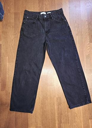 Джинсы прямые широкие reserved denim loose,размер 33,черно-серые