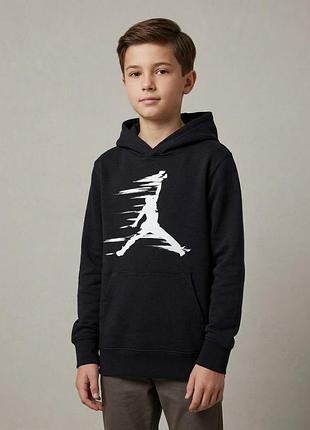Дитяче утеплене чорне худі jordan big kids' flight mvp fleece pullover hoodie