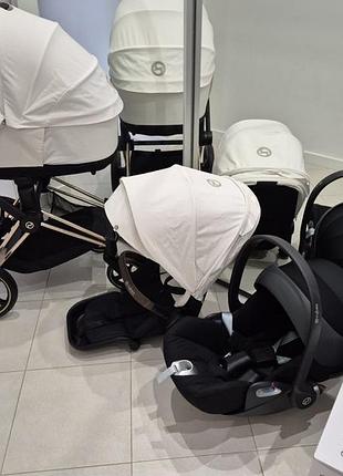 Універсальна коляска 3 в 1 cybex priam off white шасі rose gold