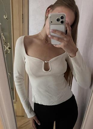 Лонгслів жіночий h&m білий в рубчик