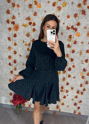 Сукня пишна зелена принт сердечка смарагдова