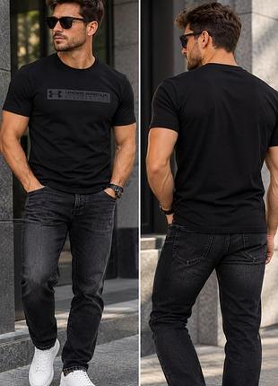 Чоловіча футболка under armour чорна бавовна стрейч з логотипом s m l xl 2xl
