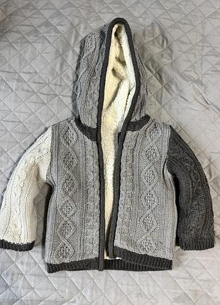 Кофта для хлопчика тепла з капюшоном, сіра, розмір 92