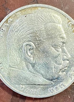 Німеччина.  5 марок 1936 р. «а»  гіденбург