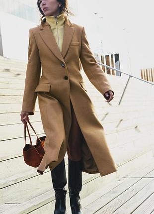 Пальто жіноче бежеве вовняне zara new