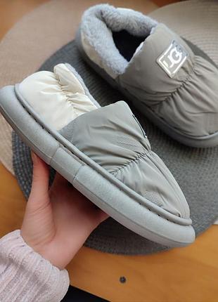 Капці жіночі сірі зимові дутики ugg тапки сліпони з еко-хутром 40-41  42 43 44 р великі розміри