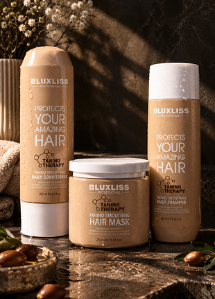 Набор для волос для ежедневного применения luxliss tanino smoothing daily: шампунь 250 мл, бальзам 200 мл, маска 250 мл