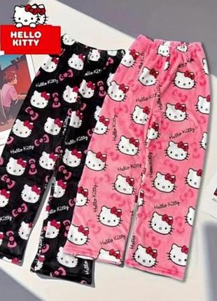 Домашній одяг жіночий hello kitty піжамні штани рожеві та чорні з принтом