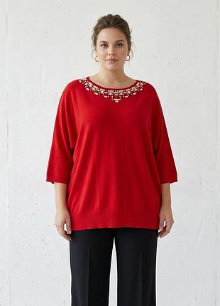 Червоний вишуканий светр joseph a plus size зі стразами