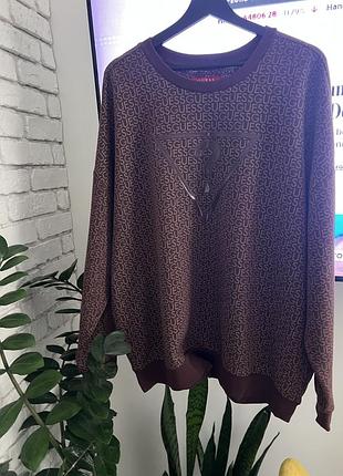 Світшот жіночий guess коричневий з логотипом, розмір xl