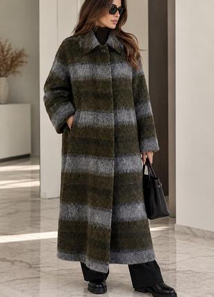Жіноче пальто massimo dutti довге вовняне в смужку, розмір l