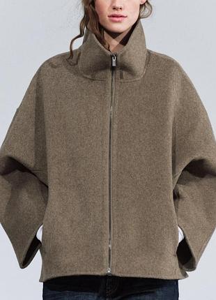 Женское пальто из шерсти с воротником стойкой zara original spain длинное пальто из шерсти зара пальто беж s
