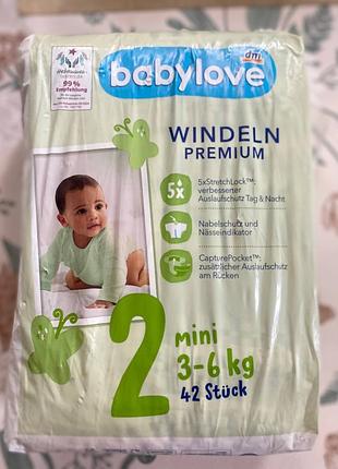 Підгузки babylove premium mini n2 (3-6 кг) 42 штуки