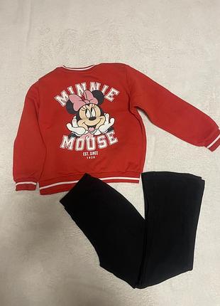 Світшот для дівчинки h&m minnie mouse червоний з чорними штанцями 6-8 років (122-128 см)