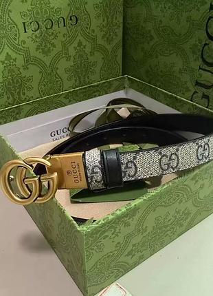 Ремінь жіночий gucci чорний з бежевим