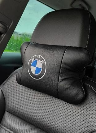 Автомобильная кожаная подушка ортопедическая на подголовник bmw + брелок