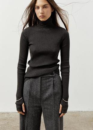 Гольф zara гольф базовий сірий гольф у рубчик водолазка лонгслів