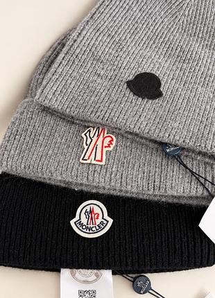 Шапка унісекс moncler біні вовняна з шерстю кролика чорна та сіра