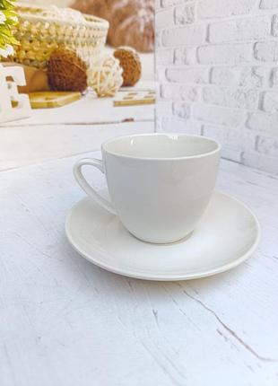Чашка з блюдцем stenson coffee керамічна 230 мл білий r34230-3
