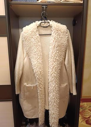 Пальто жіноче roman подовжене з хутром, молочне, р. 18 uk / xl-2xl