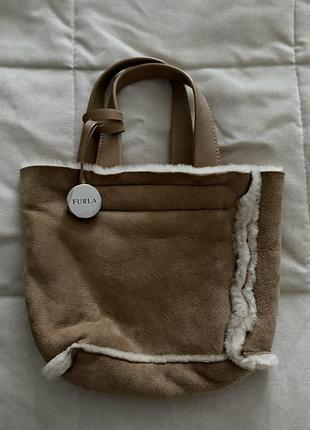 Сумка жіноча furla тоут, бежева, замшева