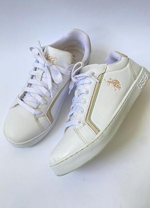 Женские белые кожаные кроссовки кеды u.s. polo assn. (uspa) модель fleya оригинал, размер 38