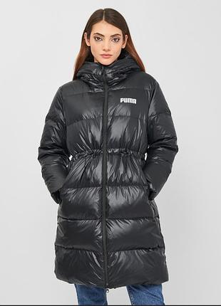 Пуховик жіночий зимовий довгий puma adjustable down coat xs чорний