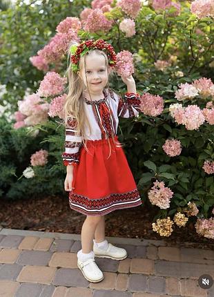 Вишиванка для дівчинки з спідницею, біла з червоним