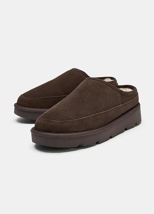 Мюлі жіночі zara коричневі шкіряні