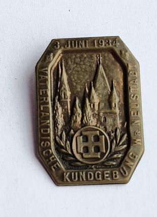 Памятный нагрудный знак (tinnie) период авroфашизма (австрорастения / государства станов), выпущенный к встрече «vaterländische kundgebung» (патриотич