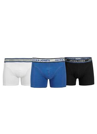 Набір чоловічих трусів боксерів jack & jones additional 3 шт в наборі, розмір м, чорні, білі, сині