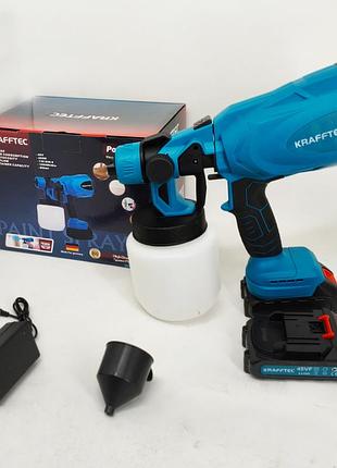 Краскопульт аккумуляторный krafftec 48v/2ah 600вт 800 мл краскораспылитель портативный