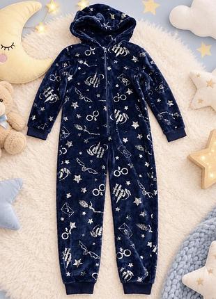 Піжама для дітей унісекс vanilla underground harry potter hedwig kids onesie флісова темно-синя з принтом 122 см