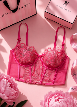 Топ корсетний victoria's secret wicked shimmer heart embroidery peekaboo corset top